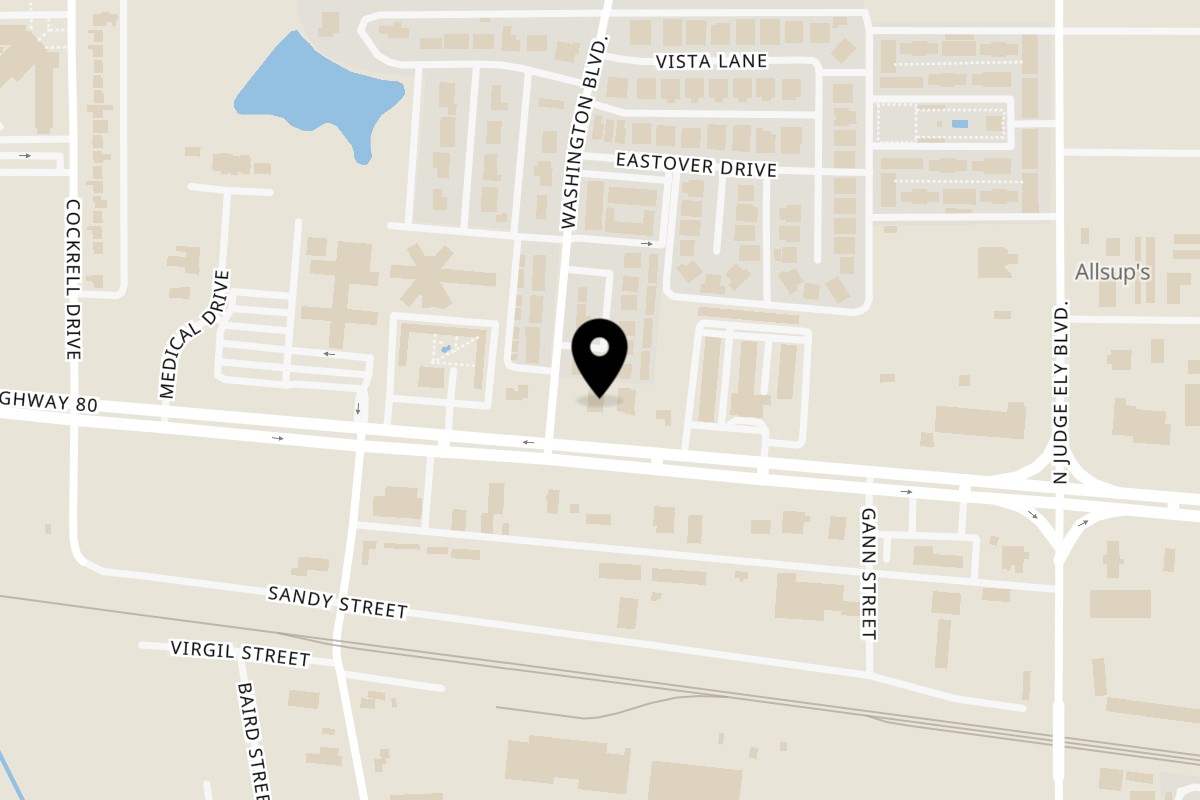 Map showing the location of Mustang Donuts on 802 E Hwy 80 in Abilene